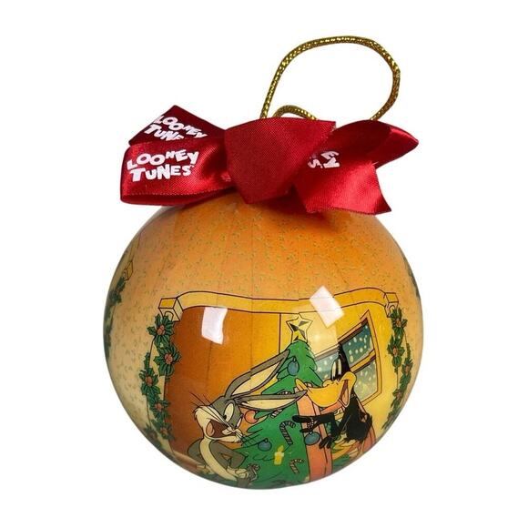 Vintage 1995 Looney Tunes Christmas Ornament Featuring Bugs Bunny & Daffy Duck - Picture 1 of 4